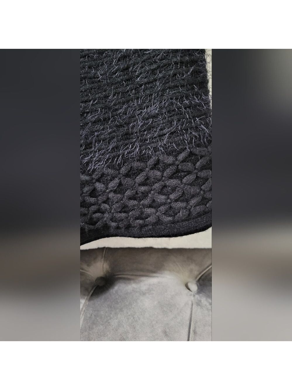 Black Textured Knit Poncho with Fringe Sides | Cozy Boho Fall & Winter Layer - Picture 6 of 7
